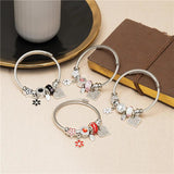 Vintage Stainless Steel Bracelet for Women Flower Crystal Heart Pendant Bangle