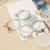 Vintage Stainless Steel Bracelet for Women Flower Crystal Heart Pendant Bangle