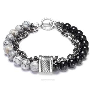 FDLK Map Stone Men's Beaded Bracelet Stainless Steel Male Jewelry