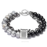 FDLK Map Stone Men's Beaded Bracelet Stainless Steel Male Jewelry