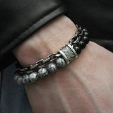 FDLK Map Stone Men's Beaded Bracelet Stainless Steel Male Jewelry