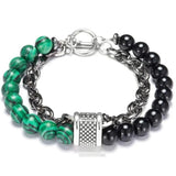 FDLK Map Stone Men's Beaded Bracelet Stainless Steel Male Jewelry