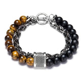 FDLK Map Stone Men's Beaded Bracelet Stainless Steel Male Jewelry