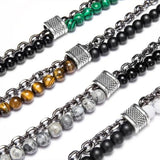 FDLK Map Stone Men's Beaded Bracelet Stainless Steel Male Jewelry