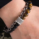 FDLK Map Stone Men's Beaded Bracelet Stainless Steel Male Jewelry