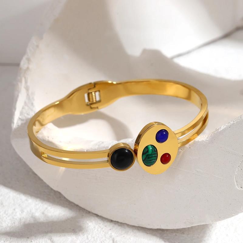 Colorful Resin Beads Stainless Steel 18k Bracelet Bangle Jewelry