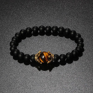 Vintage Tiger Eye Crown Bracelet Lion Head Charm