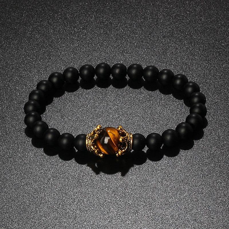 Vintage Tiger Eye Crown Bracelet Lion Head Charm