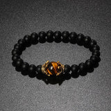 Vintage Tiger Eye Crown Bracelet Lion Head Charm