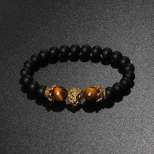 Vintage Tiger Eye Crown Bracelet Lion Head Charm