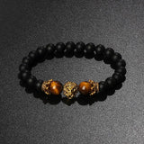Vintage Tiger Eye Crown Bracelet Lion Head Charm