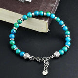 Natural Malachite Stainless Steel Bracelet 6mm Beads