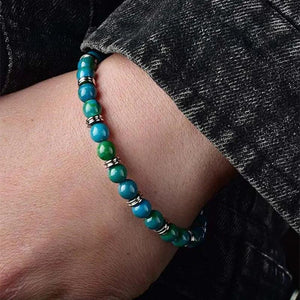Natural Malachite Stainless Steel Bracelet 6mm Beads