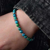 Natural Malachite Stainless Steel Bracelet 6mm Beads