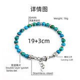 Natural Malachite Stainless Steel Bracelet 6mm Beads
