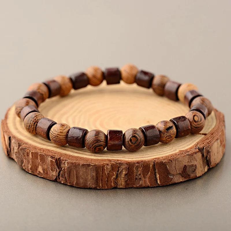 Sandalwood Froststone Bracelet Wood Beads Rosa Elastic