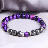 Tiger Eye Hematite Magnetic Beaded Bracelet Men Women Gray Stone Jewelry