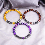 Tiger Eye Hematite Magnetic Beaded Bracelet Men Women Gray Stone Jewelry