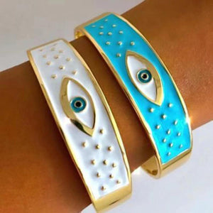 18K Stainless Steel Evil Eye Charm Bangle Bracelet
