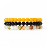 3Pcs Natural Stone Bracelet Set Rhodonite Rose Quartz Hematite Bracelets