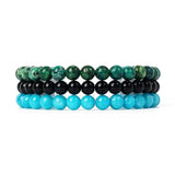 3Pcs Natural Stone Bracelet Set Rhodonite Rose Quartz Hematite Bracelets