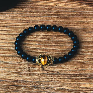 Tiger Eye Lion Head Crown Bracelet Men High Nature Stone Bracelets Jewelry