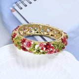Enamel Flower Bangles Vintage Floral Bracelets Red Purple Rose