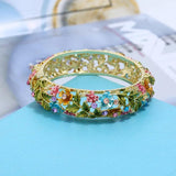 Enamel Flower Bangles Vintage Floral Bracelets Red Purple Rose