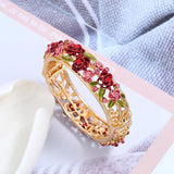Enamel Flower Bangles Vintage Floral Bracelets Red Purple Rose