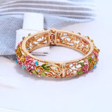 Enamel Flower Bangles Vintage Floral Bracelets Red Purple Rose