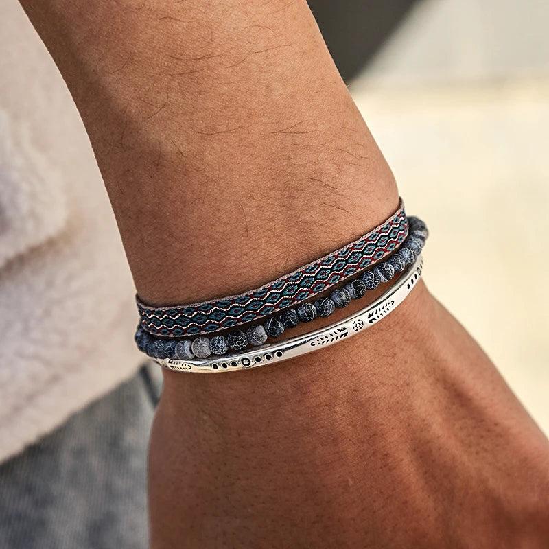 3Pcs Tibetan Lucky Knot Rope Bracelet with Agate Beads