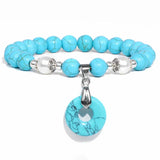 Green Stone Donuts Pendant Bracelet w/ Freshwater Pearl Charm