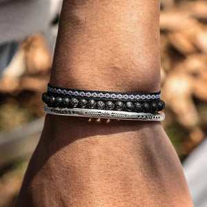 Bohemia Natural Stone Beads Men's Bracelet Silver Feather Tibetan Knot Rope