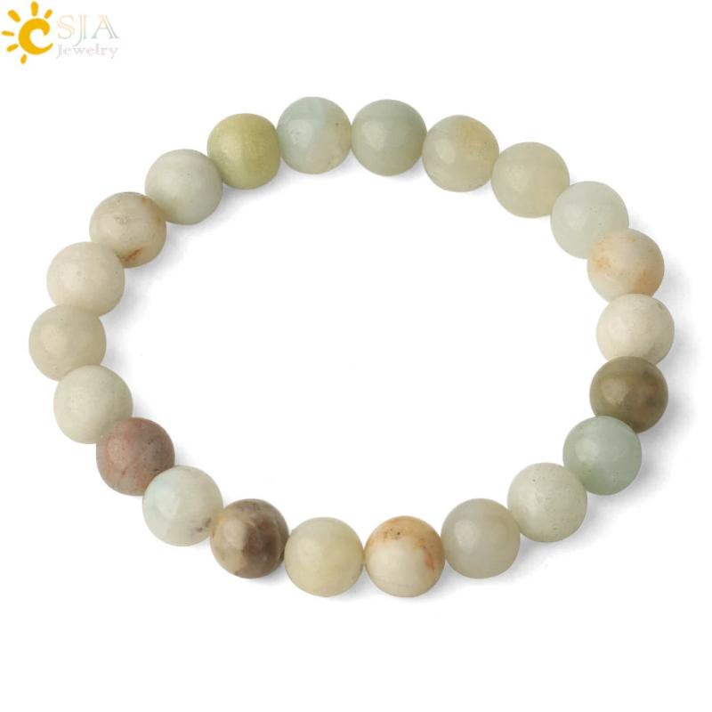 CSJA 8mm Natural Stones Strand Bracelet Single Round Beaded Healing Jewelry G432