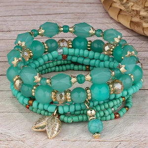 Bohemian Crystal Beads Charm Bracelet for Women Elastic Rope Wrap