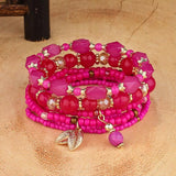 Bohemian Crystal Beads Charm Bracelet for Women Elastic Rope Wrap