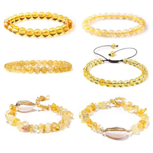 Yellow Citrine Beaded Bracelet Natural Stone Bangle Women's Reiki Jewelry