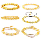 Yellow Citrine Beaded Bracelet Natural Stone Bangle Women's Reiki Jewelry