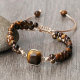 Tiger Eye Stone Bracelet 4mm Beads Yoga Wrap Bangle Men Women Boho Jewelry