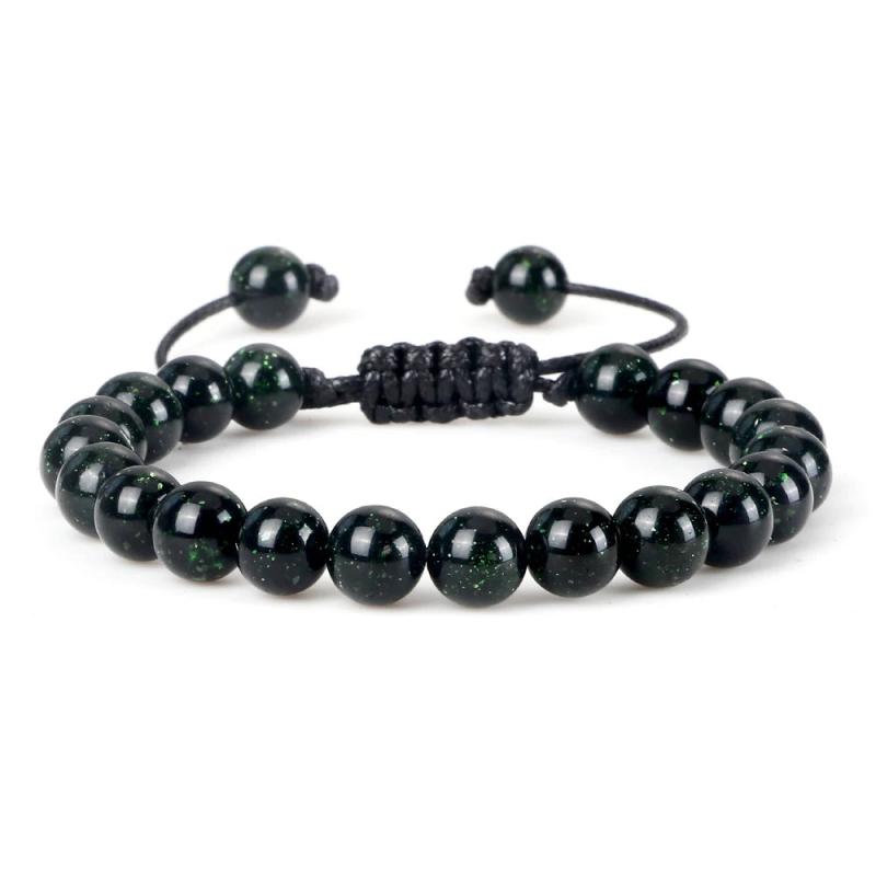 Adjustable Green Sandstone Beaded Bracelet - Yoga Jewelry