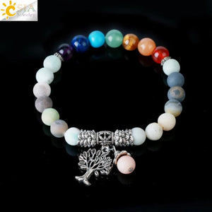 CSJA Pink Crystal 7 Chakra Bracelet Tree Pendant Healing Bangles