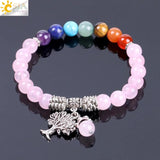 CSJA Pink Crystal 7 Chakra Bracelet Tree Pendant Healing Bangles