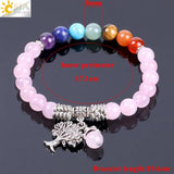 CSJA Pink Crystal 7 Chakra Bracelet Tree Pendant Healing Bangles