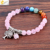 CSJA Pink Crystal 7 Chakra Bracelet Tree Pendant Healing Bangles