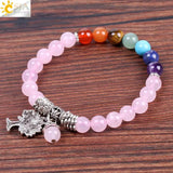 CSJA Pink Crystal 7 Chakra Bracelet Tree Pendant Healing Bangles