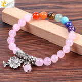 CSJA Pink Crystal 7 Chakra Bracelet Tree Pendant Healing Bangles