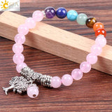 CSJA Pink Crystal 7 Chakra Bracelet Tree Pendant Healing Bangles