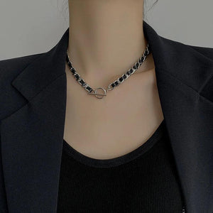 Leather Lock Bone Necklace Bracelet Set Vintage Women Bracelets