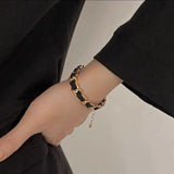 Leather Lock Bone Necklace Bracelet Set Vintage Women Bracelets