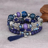 Bohemian Pink Crystal Beads Bracelet Butterfly Charm Elastic Rope Bracelet